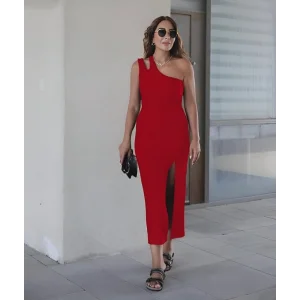 Kadın Kolsuz Tek Omuz Damla Detay JanJan Krep Elbise