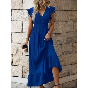 Kadın Kruvaze Yaka Beli Gipeli Bürümcük Kumaş Elbise