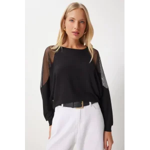 Kadın Pamuklu Kumaş Kolları Fileli Bluz