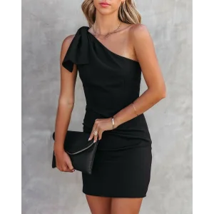 Kadın Tek Omuzu Açık Kelebek Detaylı Janjan Krep Elbise