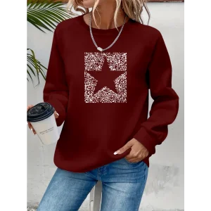 Kadın Uzun Kollu Bisiklet Yaka Desenli Viskon Iki Iplik Bluz