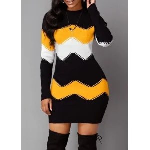 Kadın Uzun Kollu Bisiklet Yaka Triko Elbise