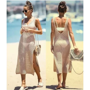 Kadın V Yaka Kalın Askılı Sırt Derin Dekolte Ve Yırtmaç Detay Triko Pareo