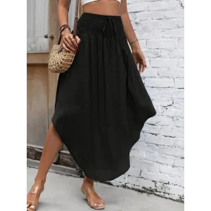 Kadın Yüksek Bel Belden Bağlamalı Asimetrik Kesim Detaylı Sandy Etek