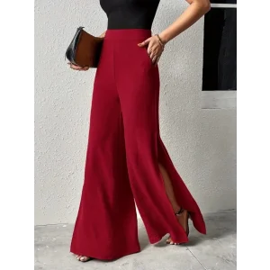 Kadın Yüksek Bel Yandan Fermuarlı Yırtmaçlı Geniş Paçalı Aerobin Pantolon