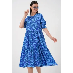 Kısa Kol Desenli Elbise 2553 - Saks