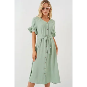 Kısa Kol Düğmeli Elbise 2555 - Mint