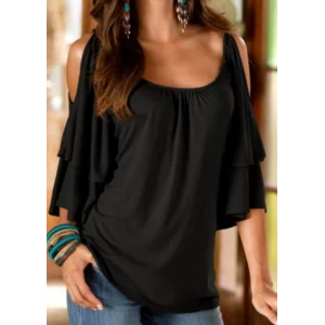 Omuz Detay Kolları Katmanlı Viskon Kumaş Bluz