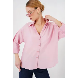Oversize Kısa Kol Gömlek 20315 - Pembe
