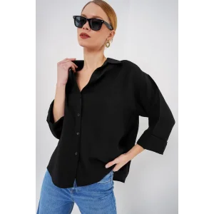 Oversize Kısa Kol Gömlek 20315 - Siyah