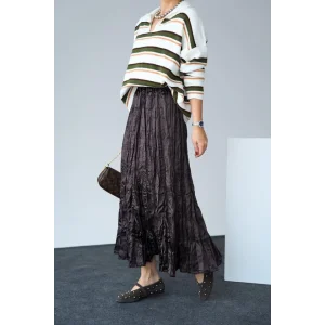 Saten Uzun Etek - KAHVE