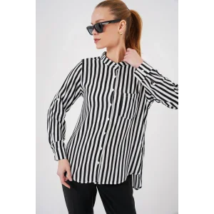 Uzun Kollu Çizgili Gömlek 20283 - Beyaz