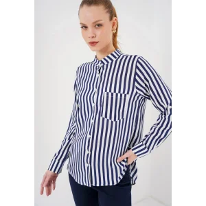Uzun Kollu Çizgili Gömlek 20283 - Lacivert