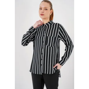 Uzun Kollu Çizgili Gömlek 20283 - Siyah