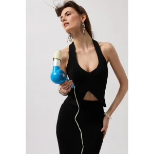 V Detay Dokulu Crop Bluz