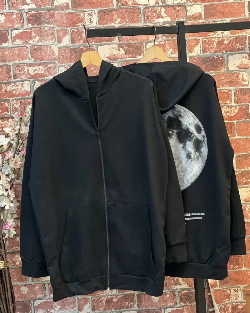 Sırt Baskı Fermuarlı Hırka