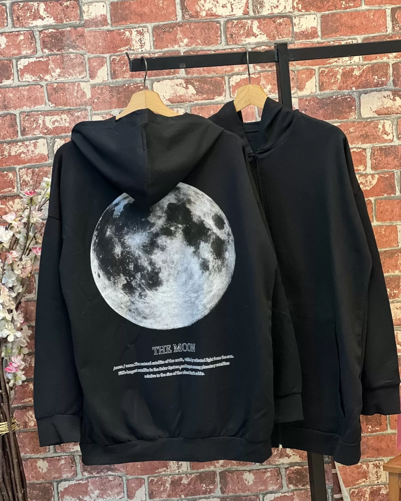 Sırt Baskı Fermuarlı Hırka