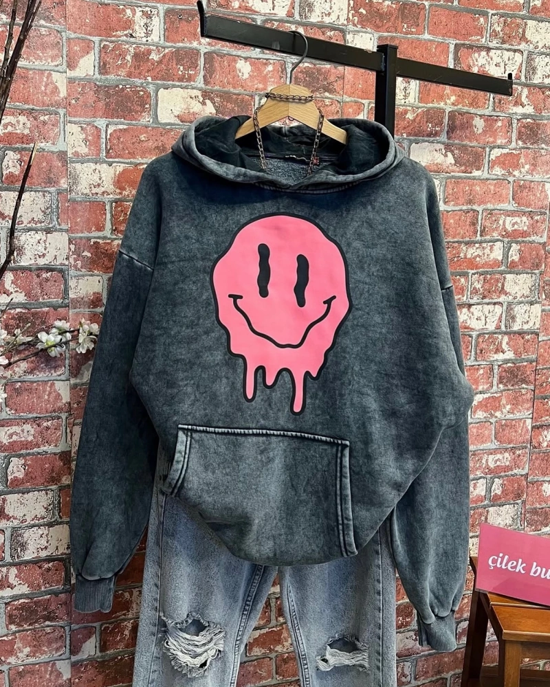 Oversize Kalıp Yıkamalı Kumaş Sweatshirt