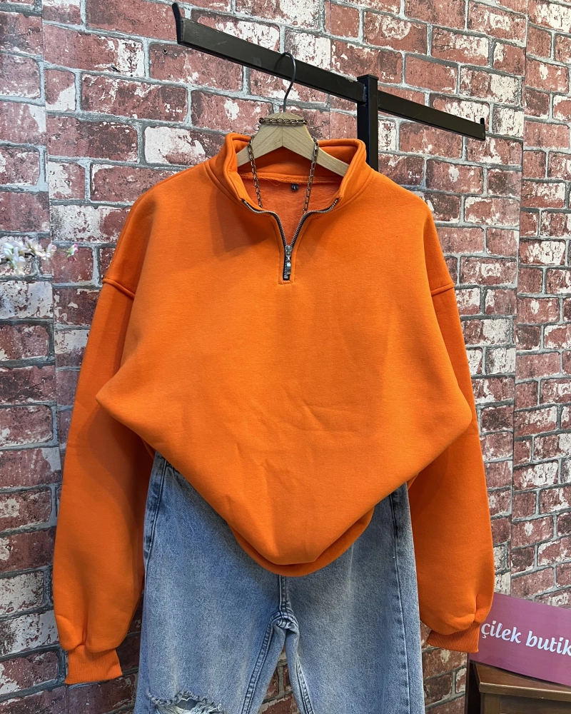 Yaka Fermuarlı Sweatshirt
