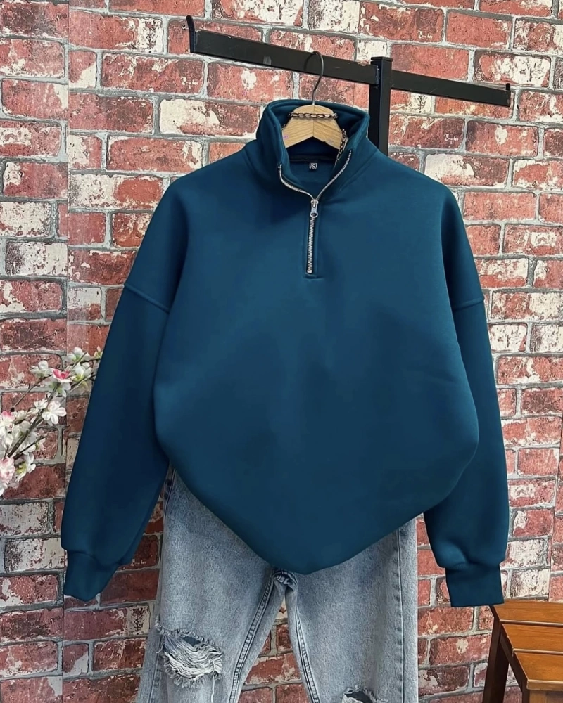 Yaka Fermuarlı Sweatshirt