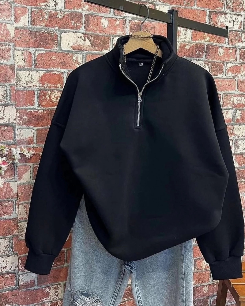 Yaka Fermuarlı Sweatshirt