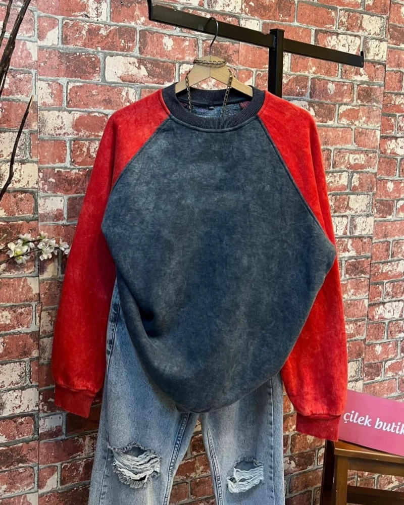 Yıkamalı Kumaş Oversize Sweatshirt