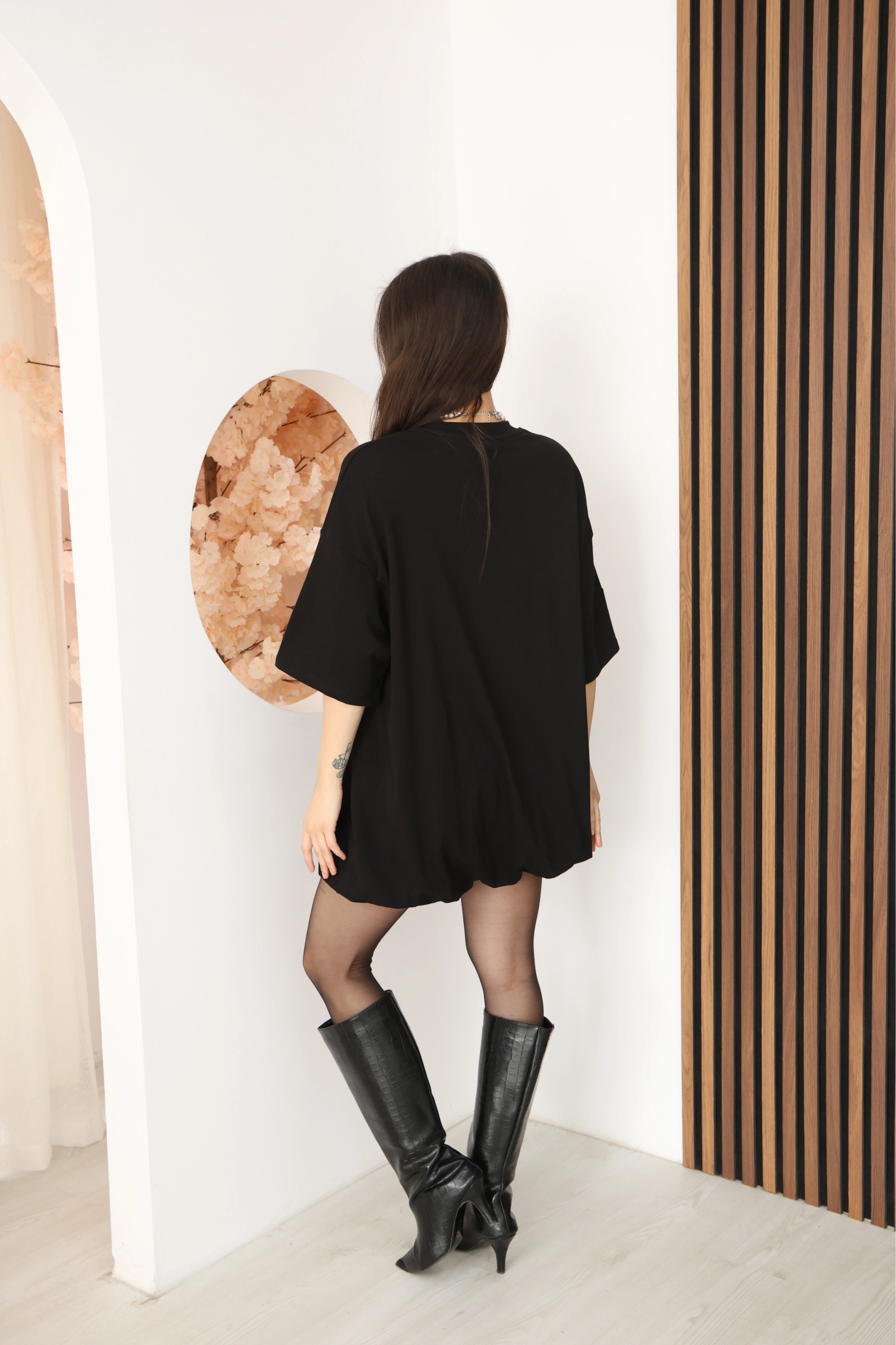 BASİC SALAS KESİM ELBİSE GÖRÜNÜMLÜ TUNİK-SİYAH