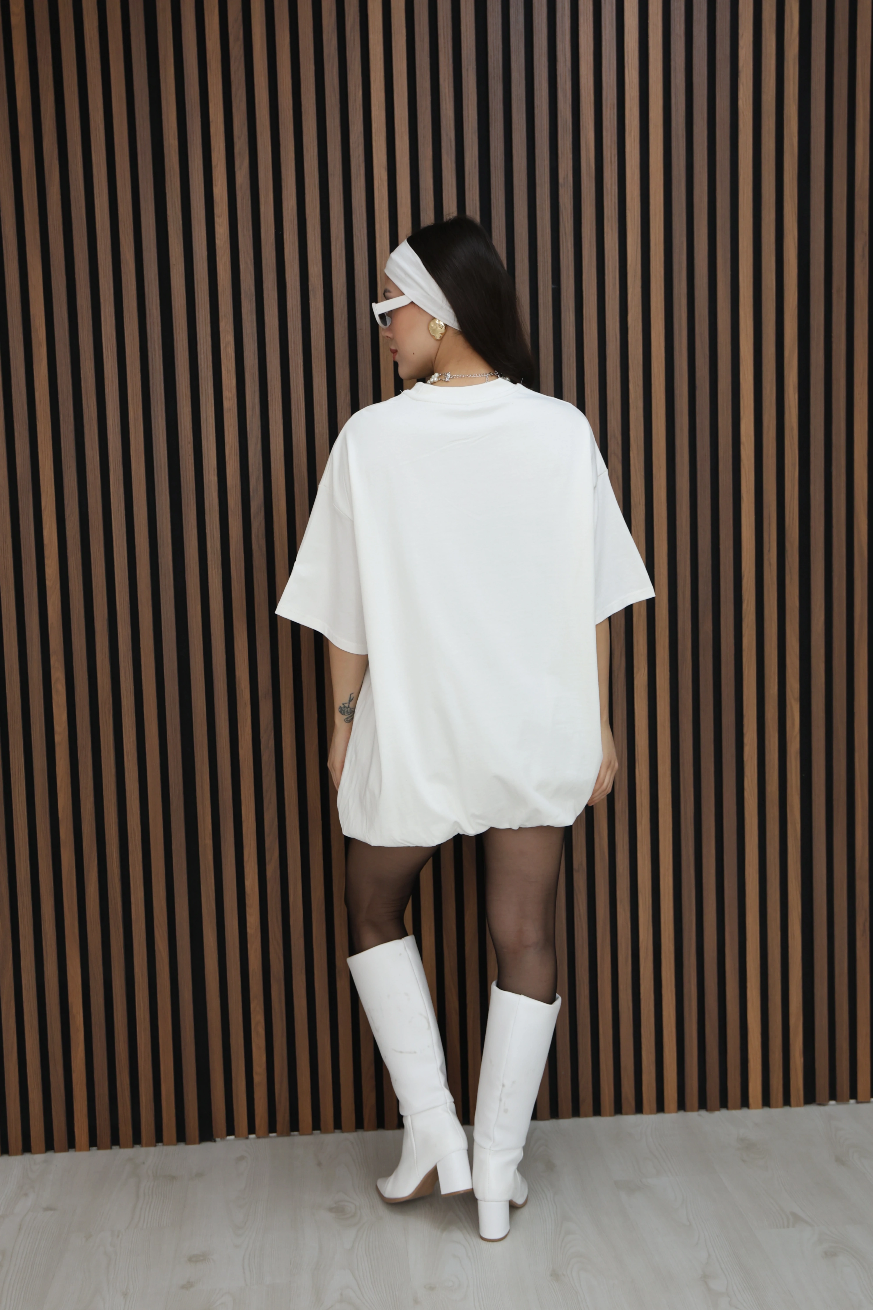 BASİC SALAS KESİM ELBİSE GÖRÜNÜMLÜ TUNİK-BEYAZ