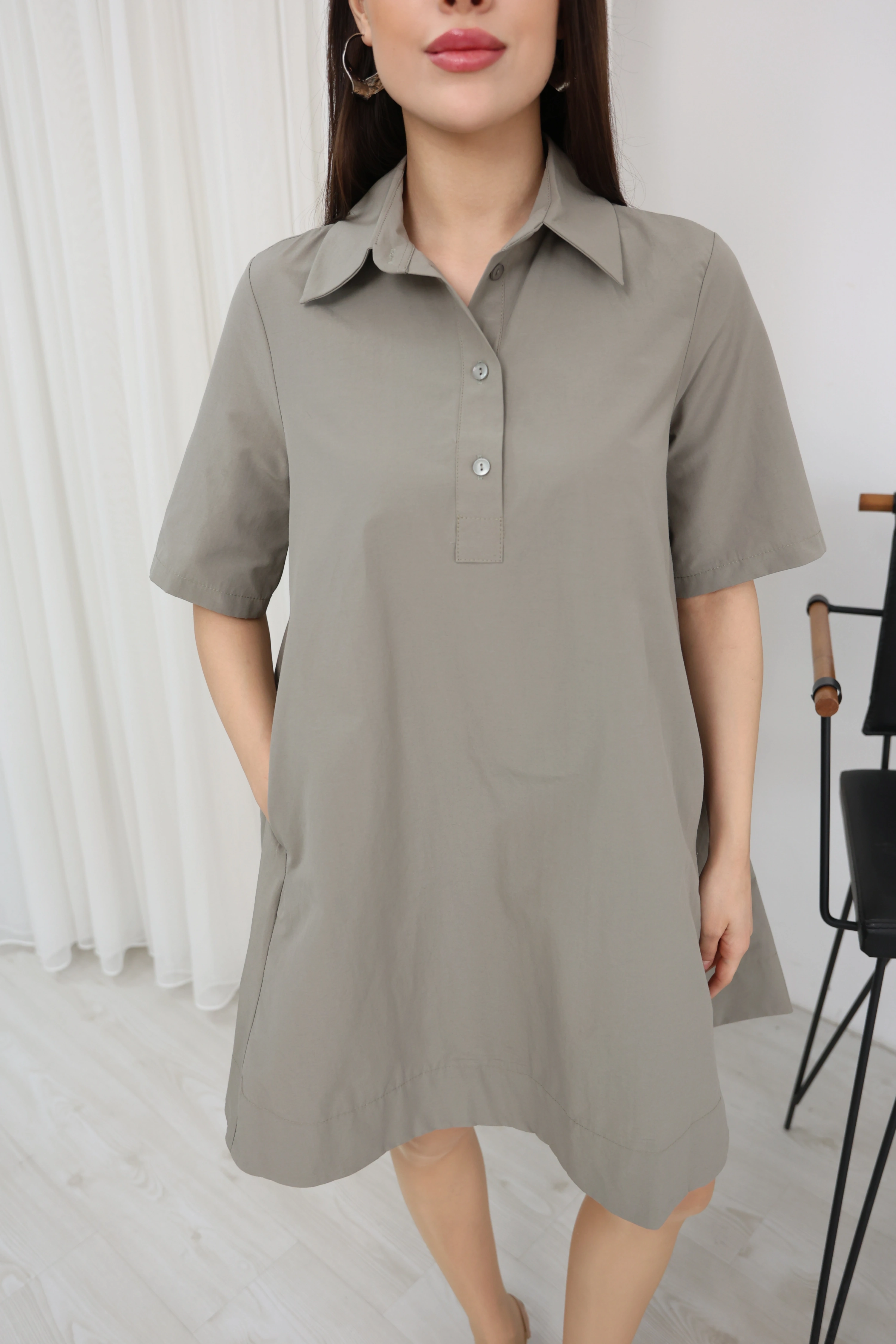 GÖMLEK YAKA ELBİSE- HAKİ