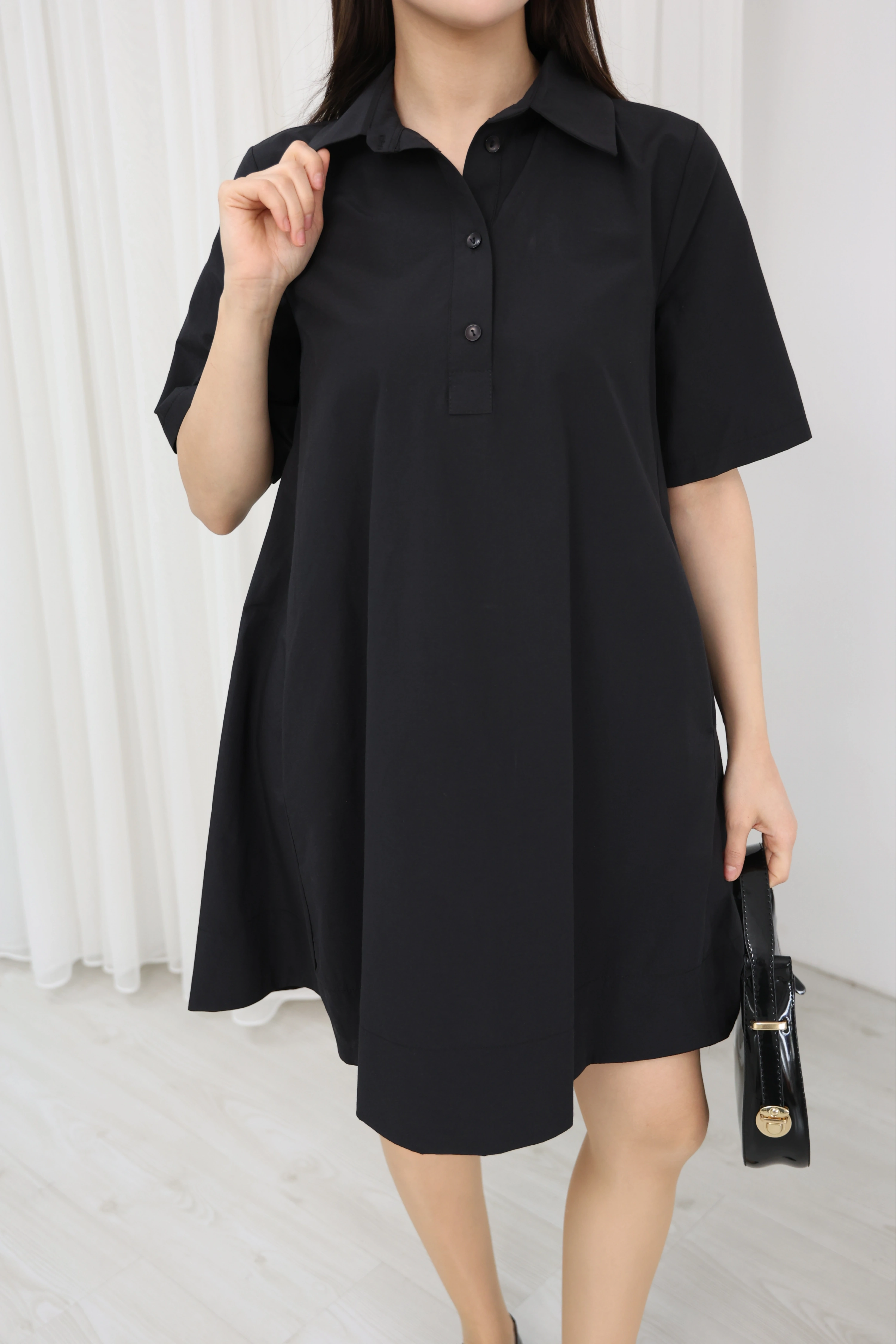 GÖMLEK YAKA ELBİSE - SİYAH