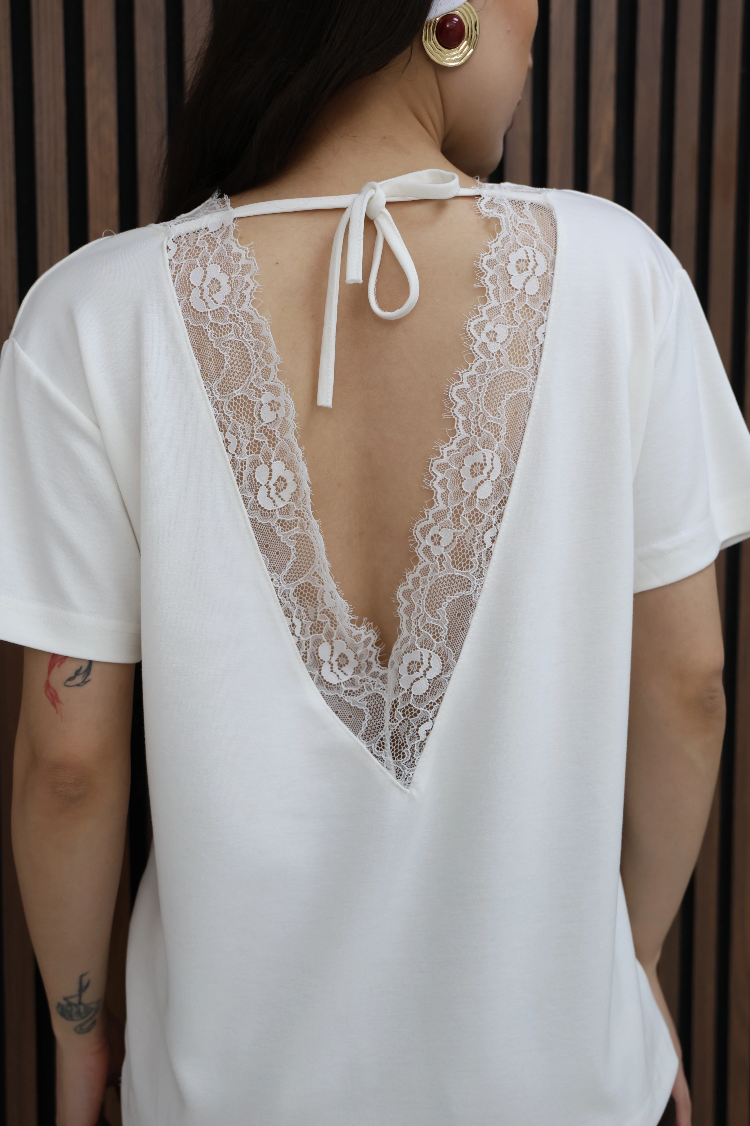 SIRT DANTEL DETAY MODAL BLUZ -BEYAZ