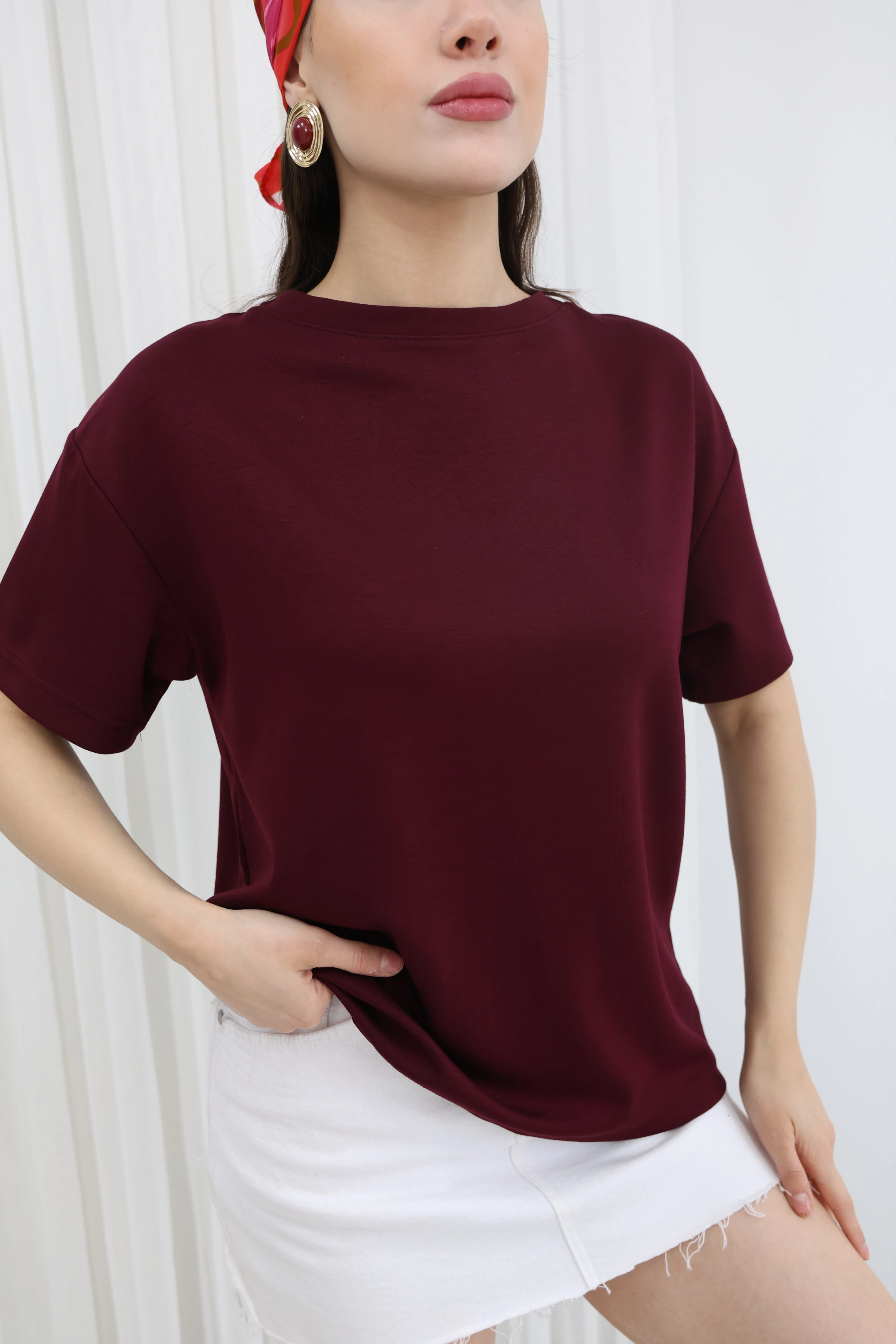 SIRT DANTEL DETAY MODAL BLUZ - BORDO