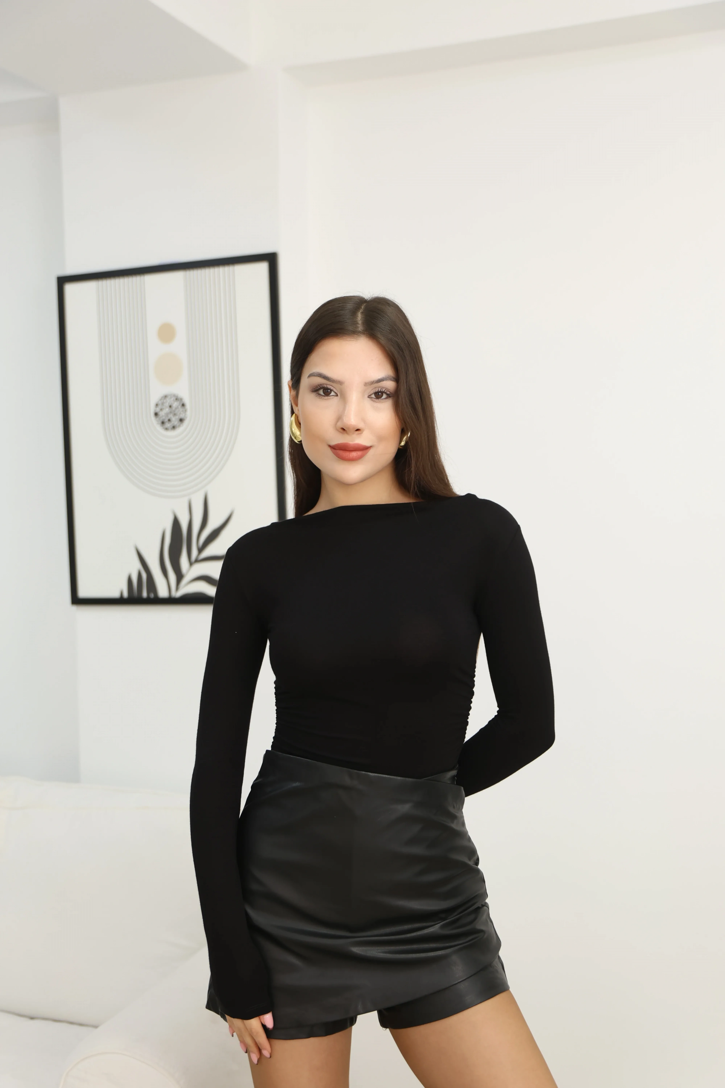 BODY SUİT YANLARI BÜZGÜ DETAY- SİYAH