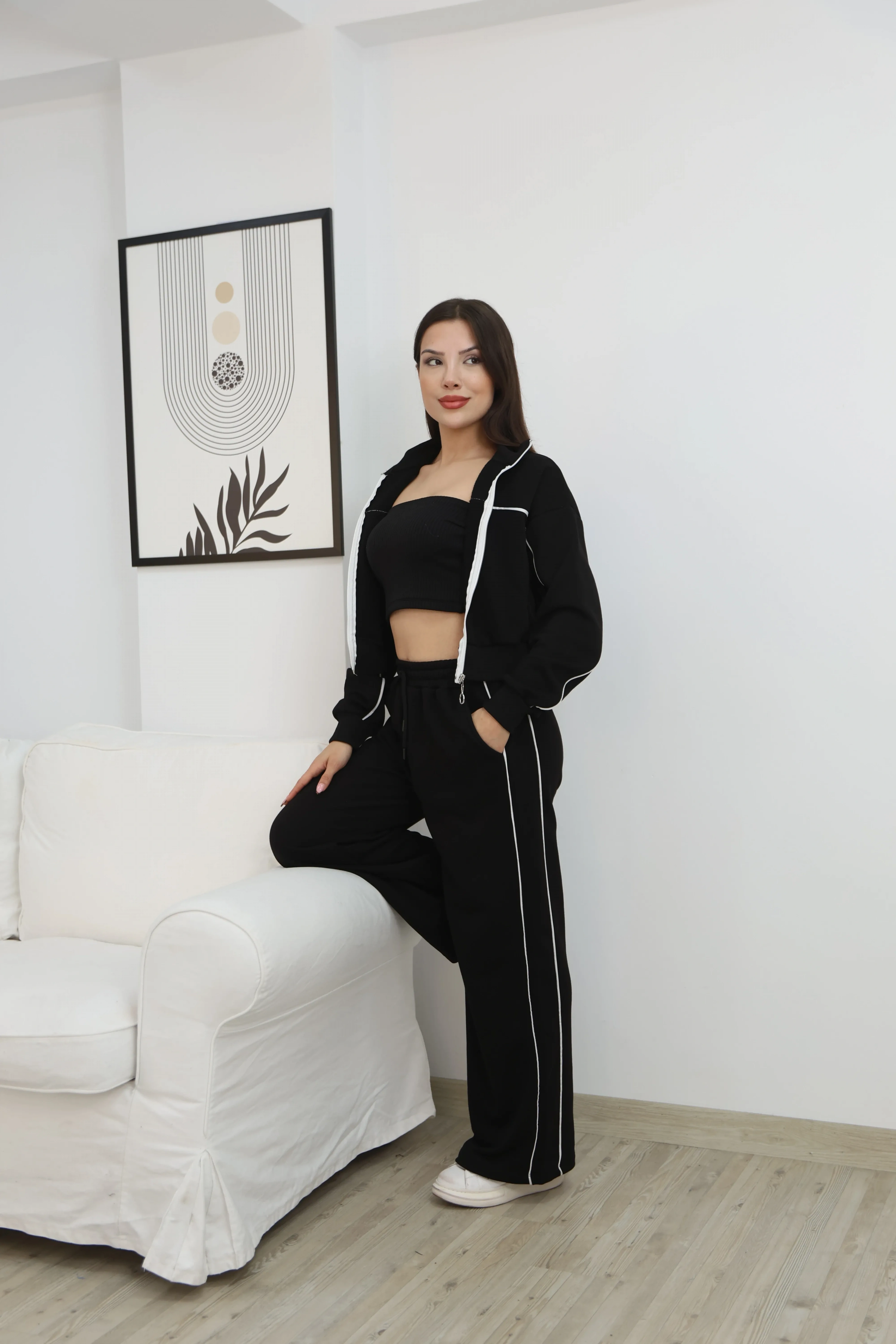 ÇİZGİ DETAY ESOFMAN TAKIM-SİYAH