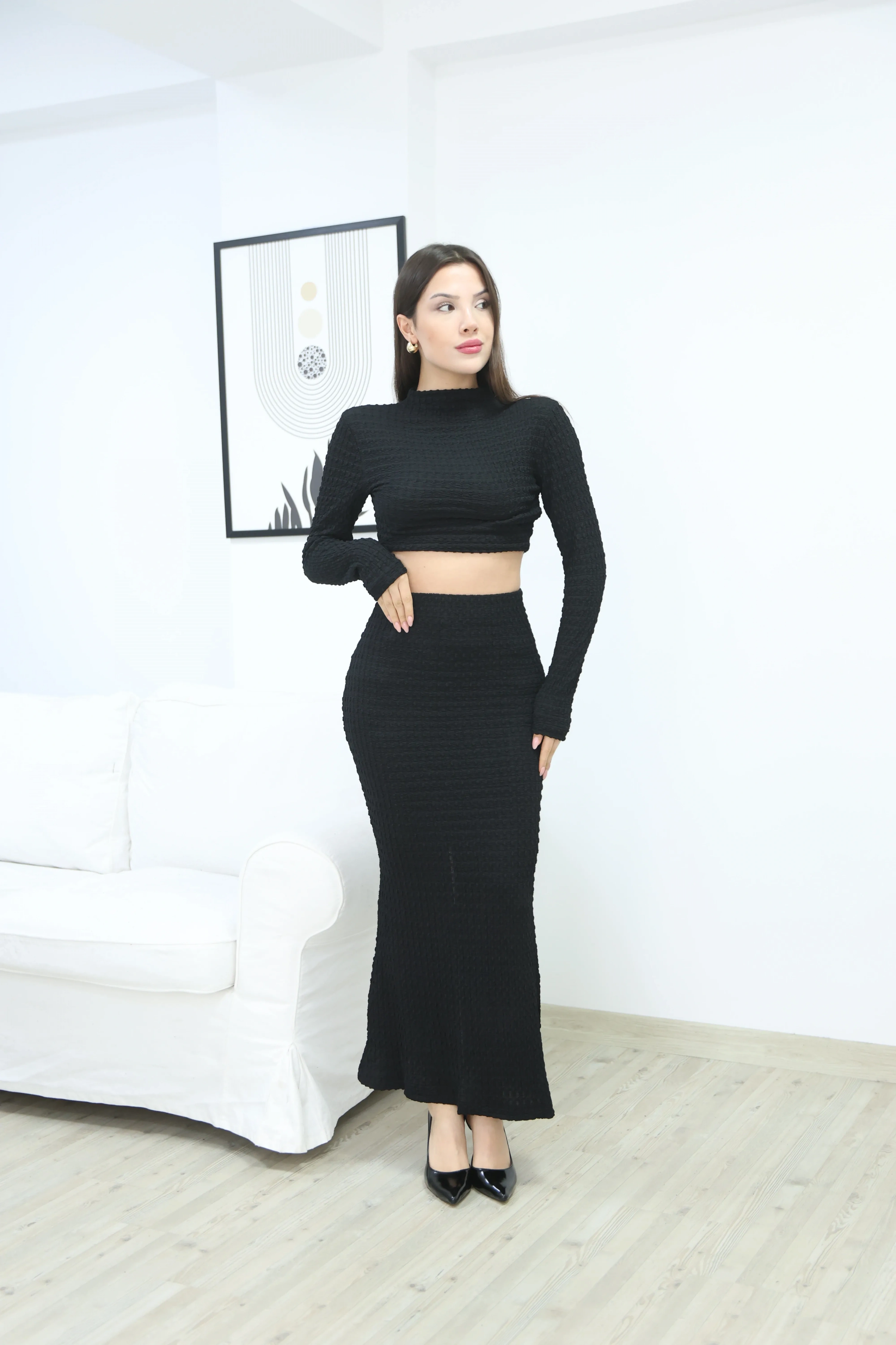 GOFRE CROP ETEK TAKIM- SİYAH