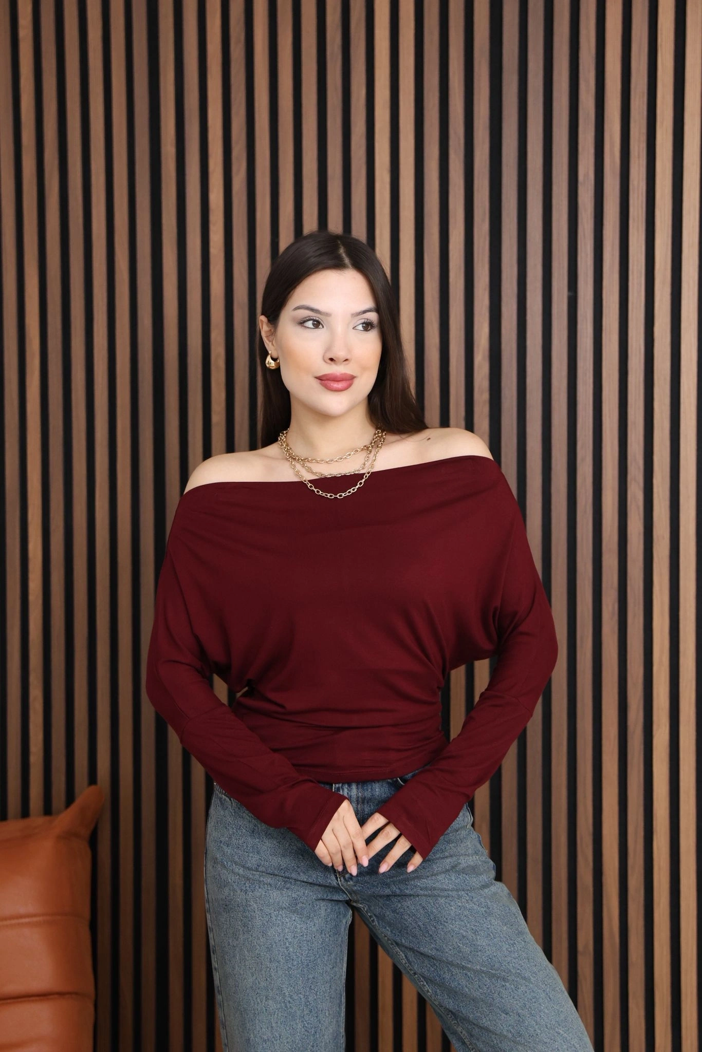 MADONNA YAKA BLUZ- BORDO