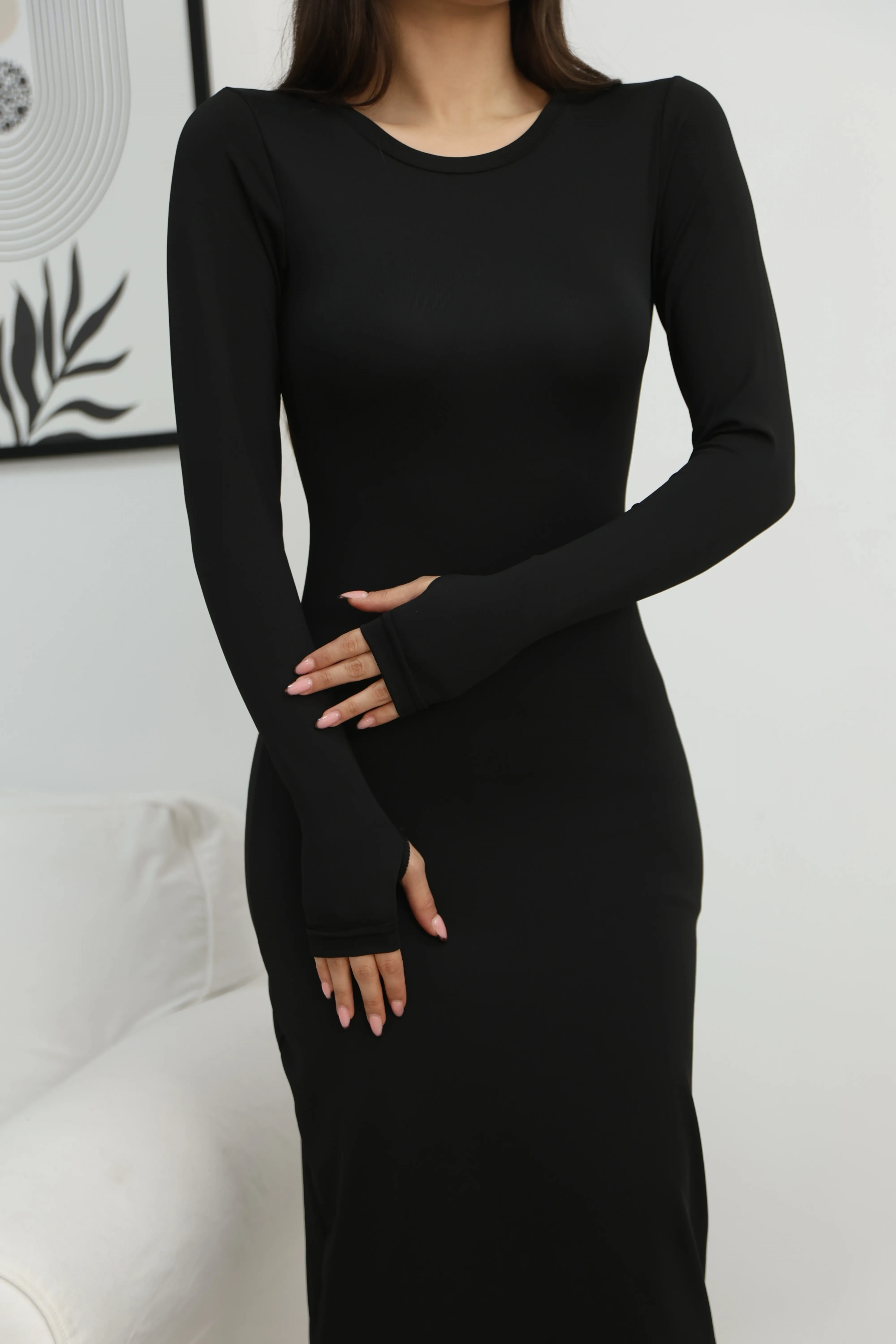 PARMAK GEÇİRMELİ ELBİSE-SİYAH