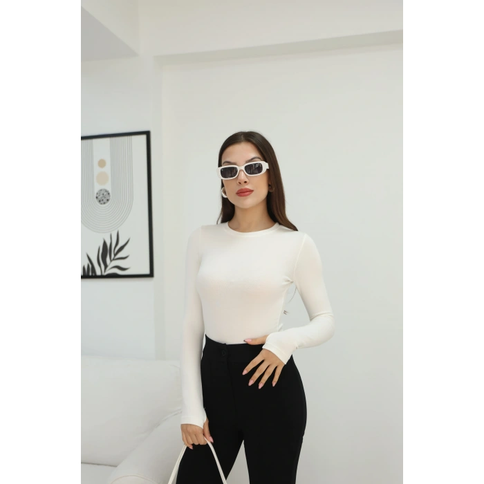 BİSİKLET YAKA BODY SUİT- BEYAZ