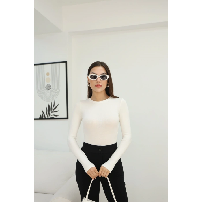 BİSİKLET YAKA BODY SUİT- BEYAZ