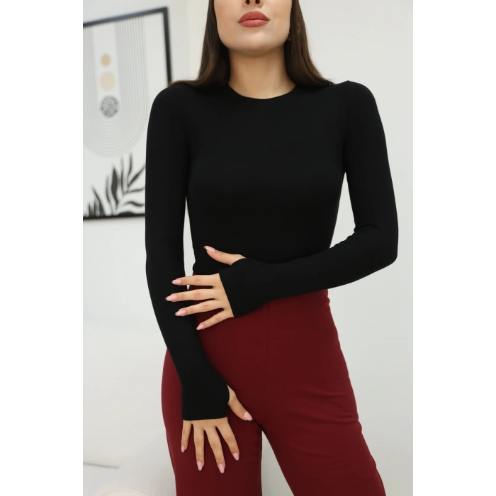 BİSİKLET YAKA BODY SUİT- SİYAH