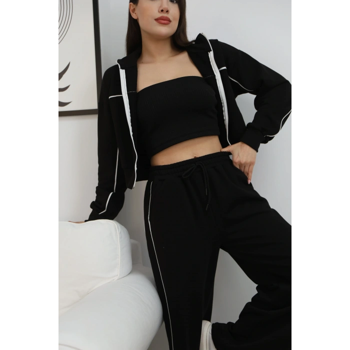 ÇİZGİ DETAY ESOFMAN TAKIM-SİYAH