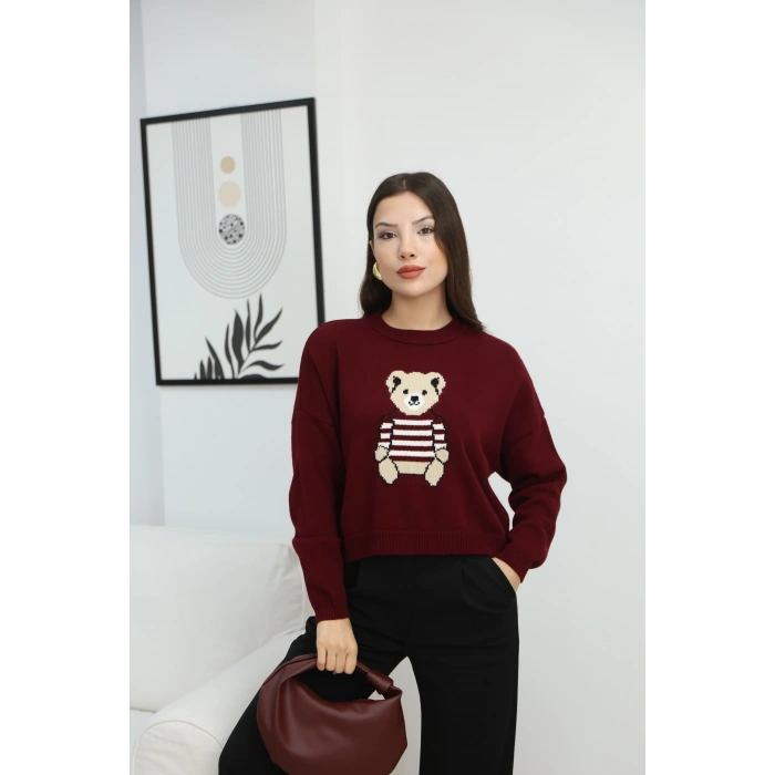 DESENLİ KAZAK- BORDO