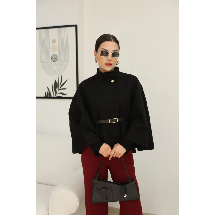 KEMERLİ KAŞE PELERİN- KIRMIZI