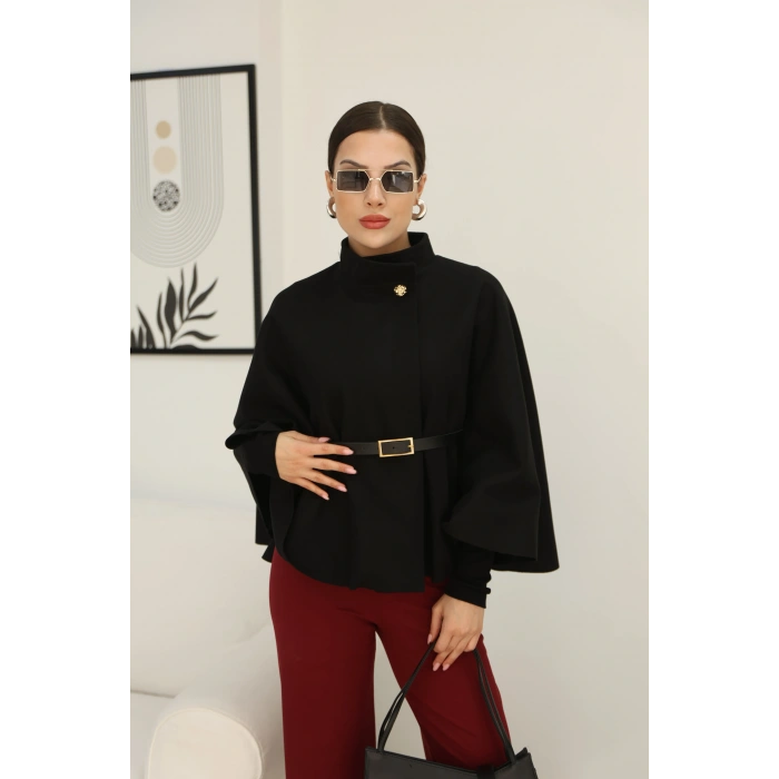 KEMERLİ KAŞE PELERİN- KIRMIZI