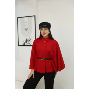 KEMERLİ KAŞE PELERİN- KIRMIZI