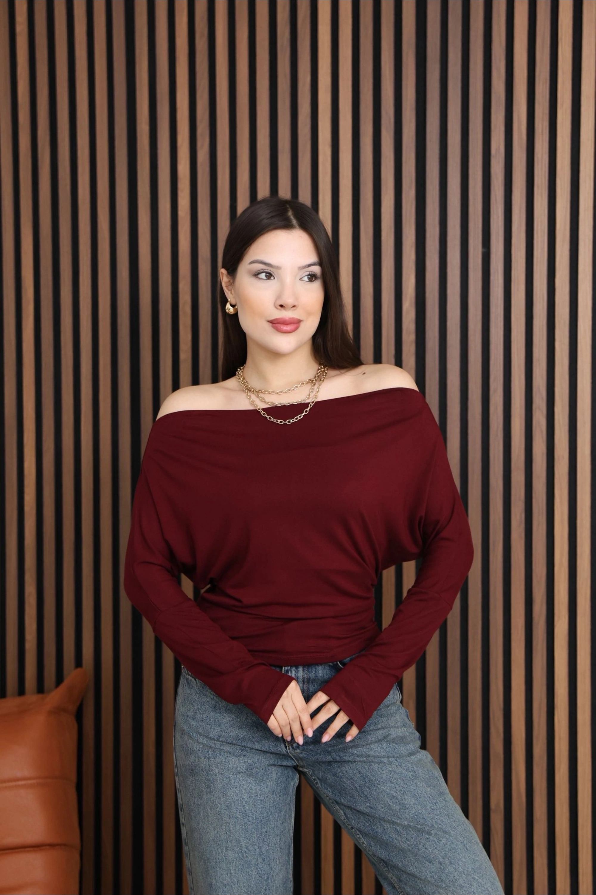 MADONNA YAKA BLUZ- BORDO