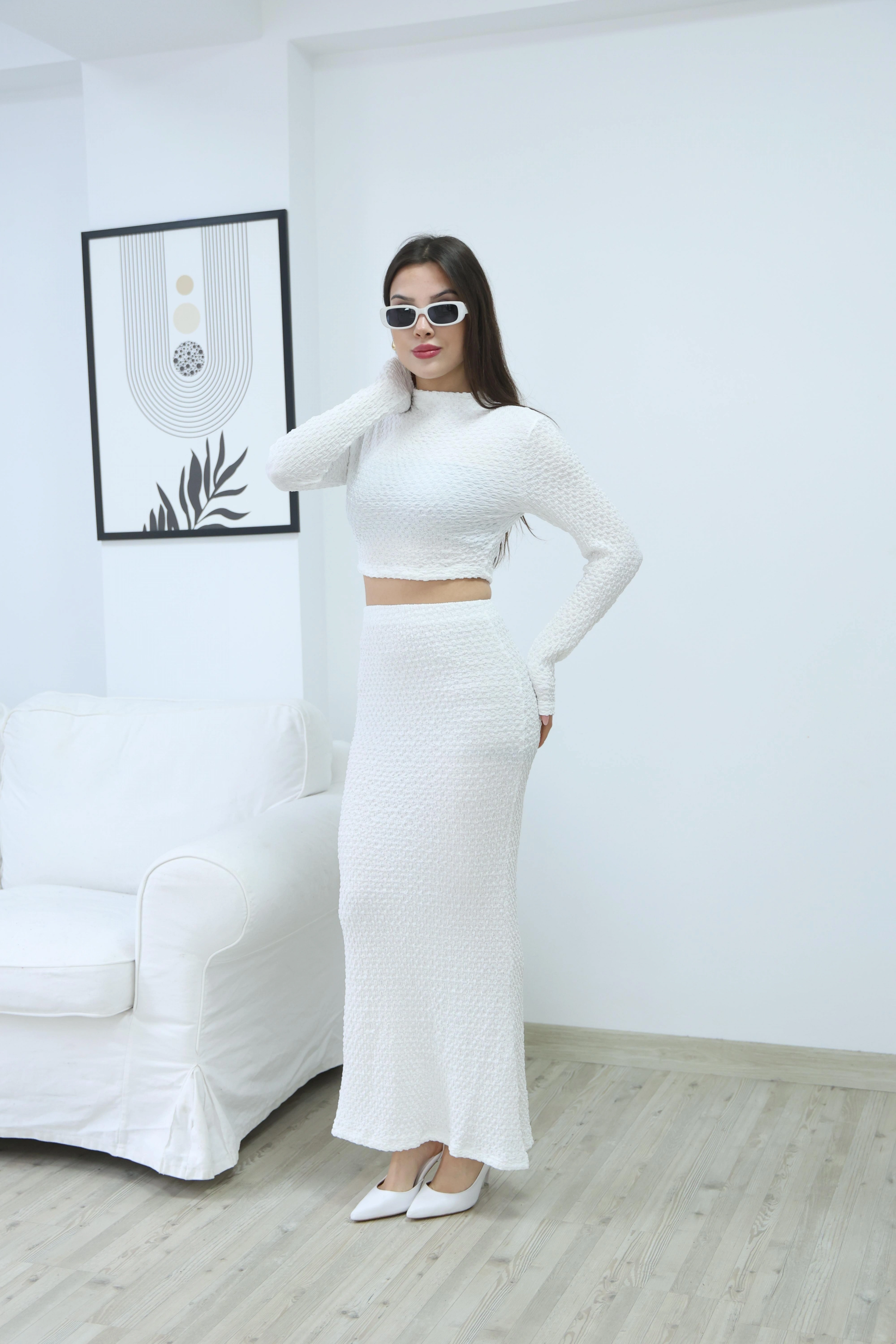 GOFRE CROP ETEK TAKIM- BEYAZ