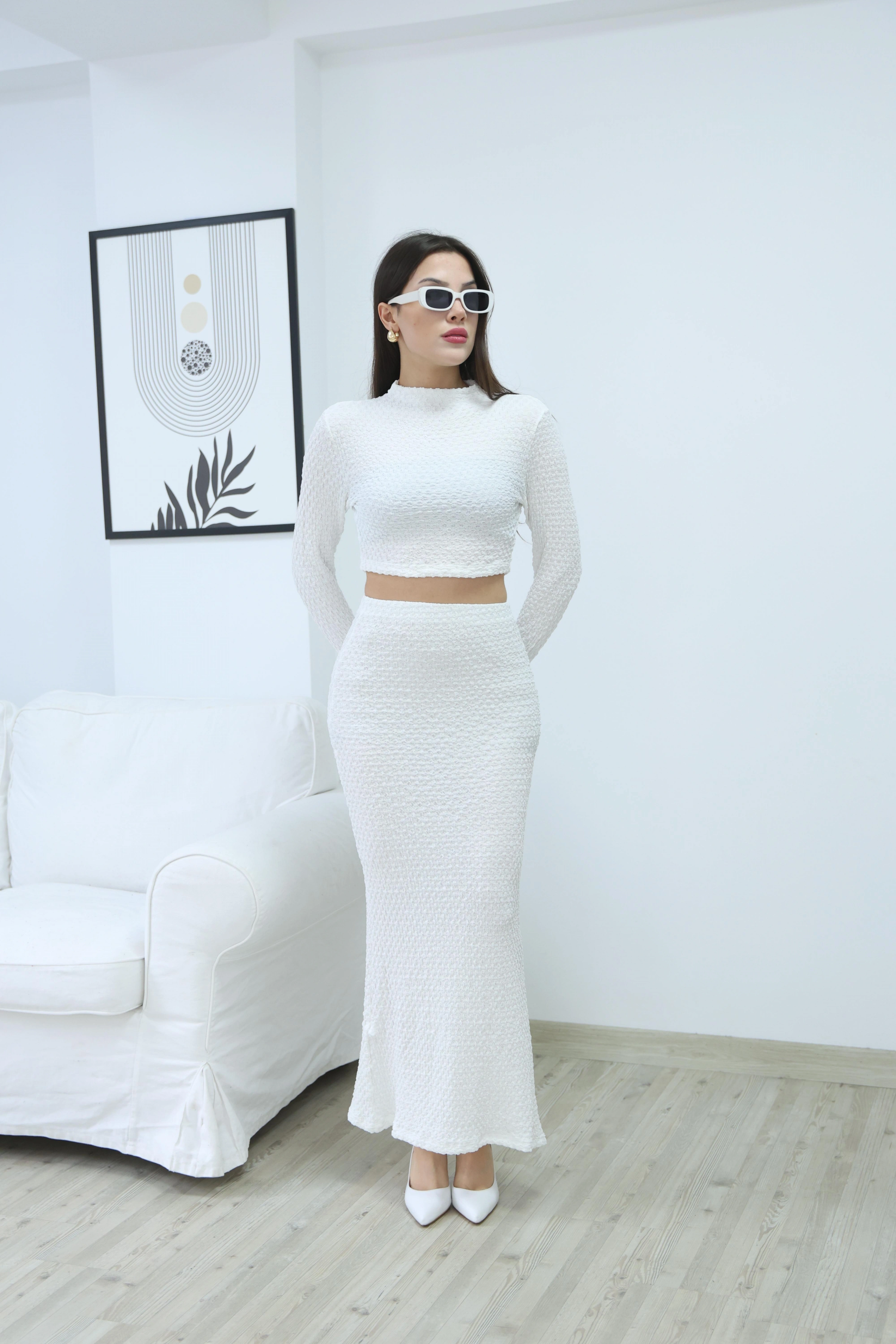 GOFRE CROP ETEK TAKIM- BEYAZ