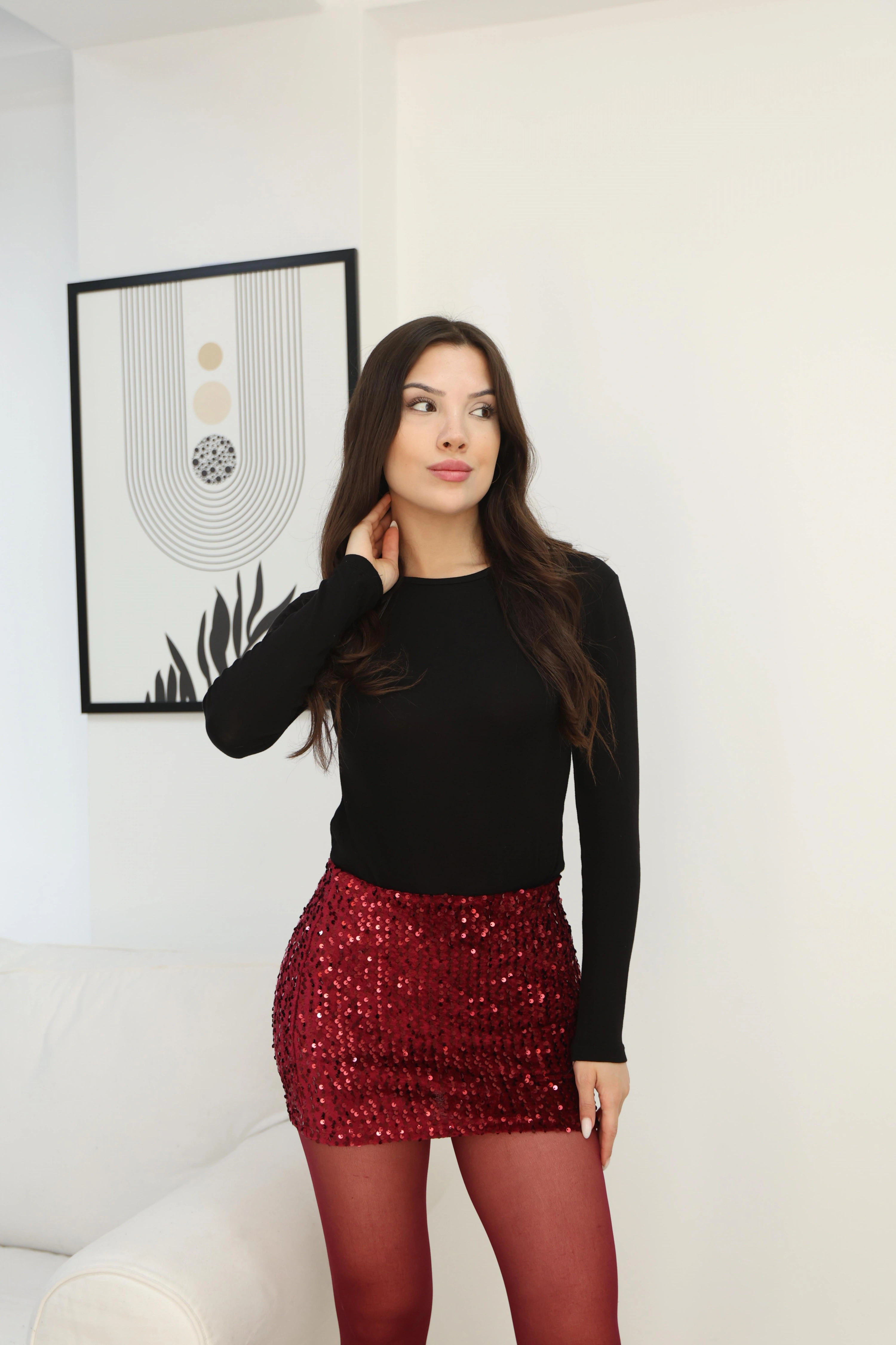 MİNİ YILBAŞI ETEK- BORDO