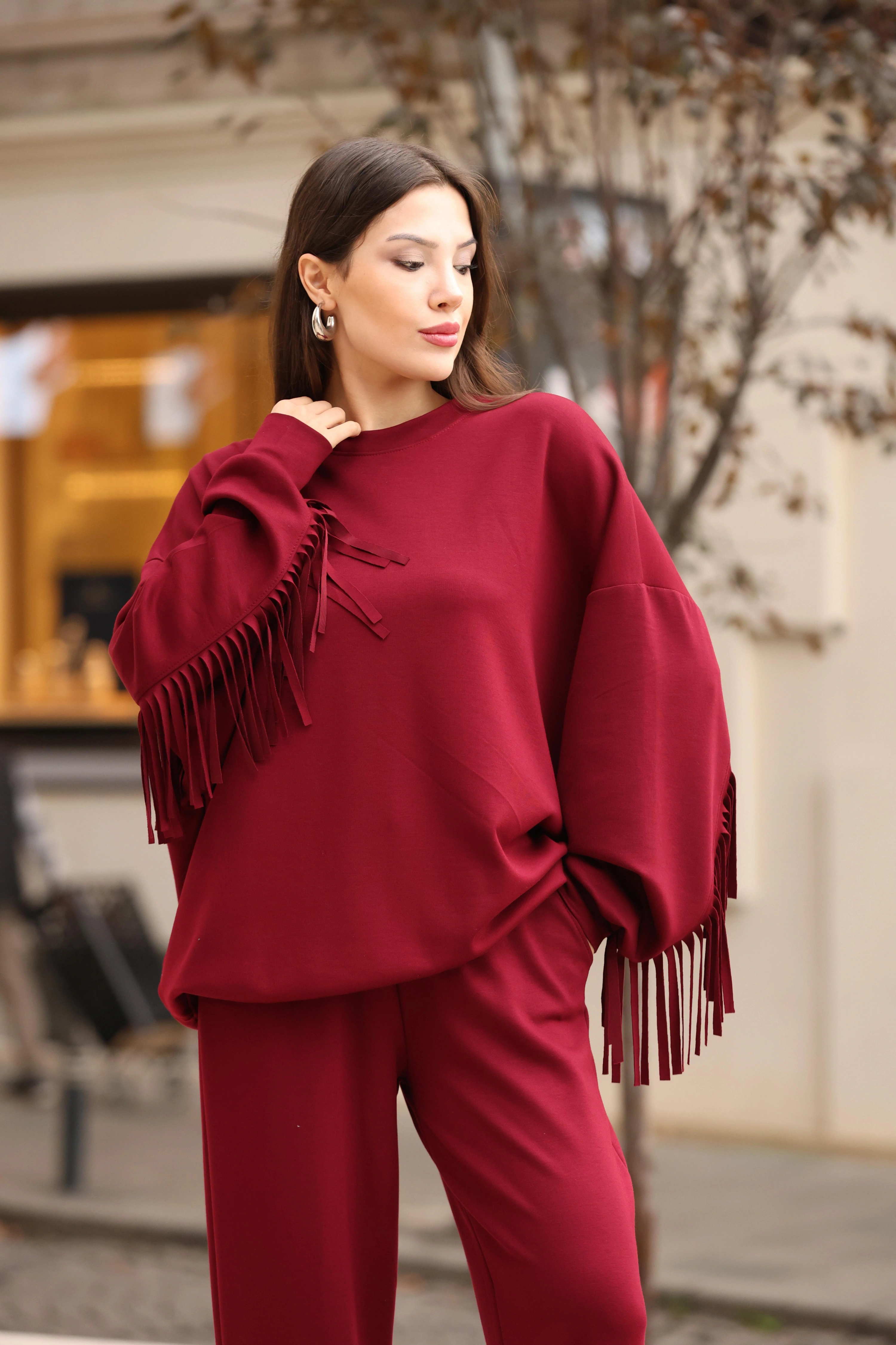 MODAL KUMAŞ SALAŞ EŞOFMAN TAKIM- BORDO